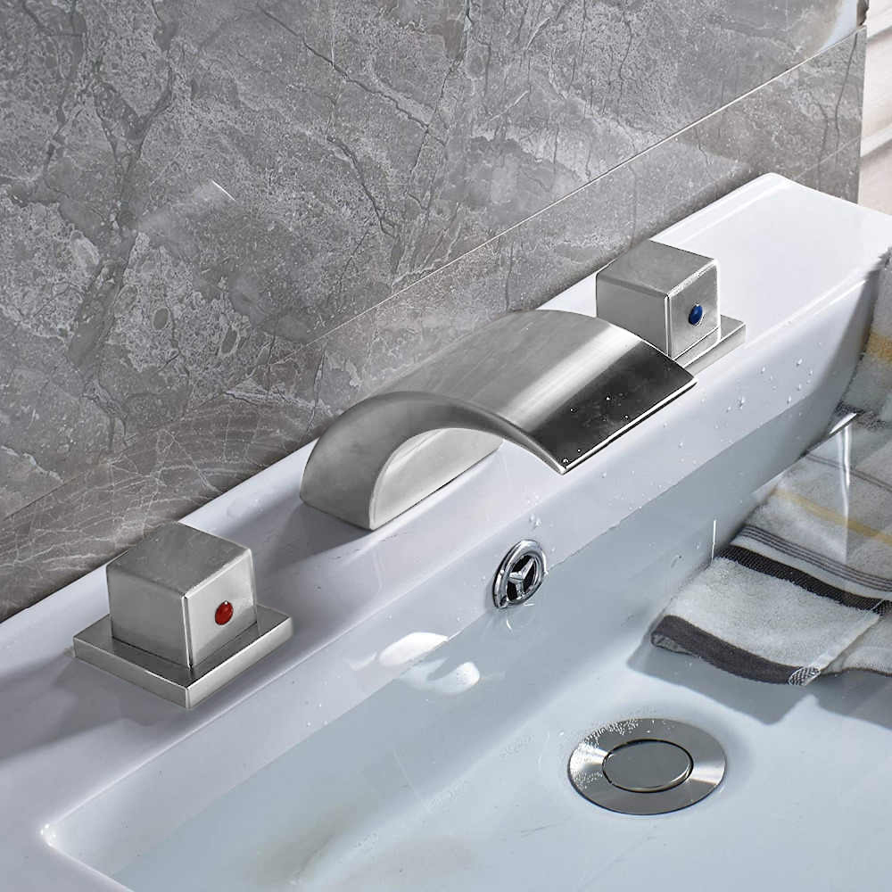 Chrome Finish Deck Mount Dual Handle LED Bathtub faucet